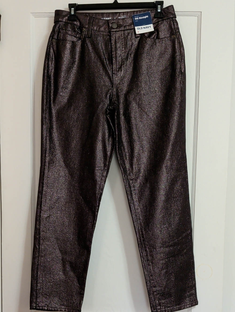 Old Navy Metallic Black Shiny Straight-Leg Pants Women's Size 6 New
